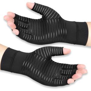 Copper Arthritis Compression Gloves Women Men Relieve Hand Pain Swelling and Carpal Tunnel Fingerless for Typing, Support for Joints, X-Large (Black)