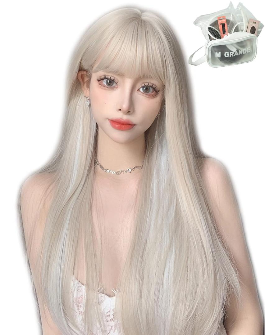 MGRANDE wig premium line 【 active top stylist produce 】 6 items set inner color line women's original wig semi-long small face effect（white beigeLSt DY24A）