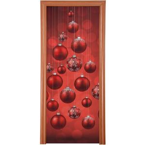 Qilmy Door Cover Decoration, Party Accessory Porch Decor for Festive Ornament Indoor Outdoor Covering 35 x 79 Inch, Red Christmas Balls