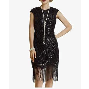 BABEYOND Women's Flapper Dresses 1920s Beaded Fringed Great Gatsby Dress XL Black