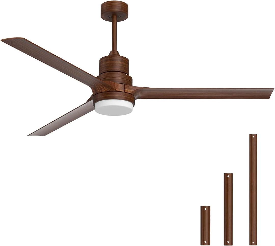 60" Ceiling Fans with Lights, 3 ABS Fan Blades,60-Inch Classical Style Fan with Remote Control, Noiseless Reversible DC Motor for Patio Bedroom Living Room,  Brown