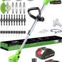 Akenuoke Electric Weed Wacker Cordless, 21V Battery Powered Weed Eater with 2 Battery and Charger, Lightweight Electric Grass Trimmer 4 Types 26Pcs Blade, 3 in 1 Weed Trimmer Lawn Edger Brush Cutter for Garden