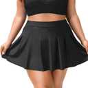 Women's Black High Waisted Swim Skirt Plus Size A-Line Pleated Skirts Bikini Bottom Tummy Control Skort Swimsuit XL (Black, XXL)
