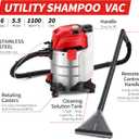 Shop Vacuum Wet and Dry, 6 Gallon, 5.5 Peak HP Power Suction, 3 in 1 Stainless Steel Shop Vac with 4.5L Upholstery Shampoo Tank, Water Vacuum Cleaner Carpet Extractor (Red)