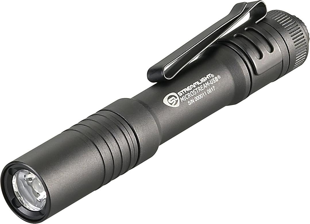 Streamlight 66604 MicroStream USB 250-Lumen 1150-Candela EDC Ultra-Compact Flashlight with Rechargeable Battery, LED, Easy-Open Box, Black