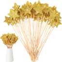 Suzile 60 Pcs Golden Star Floral Pick 8'' Star Centerpiece Table Decor Gold Glitter Craft Stick Sparkly Foam Stem for Floral Arrangement Wreath Wedding Bridal Baby Shower Birthday Stars Arrangement