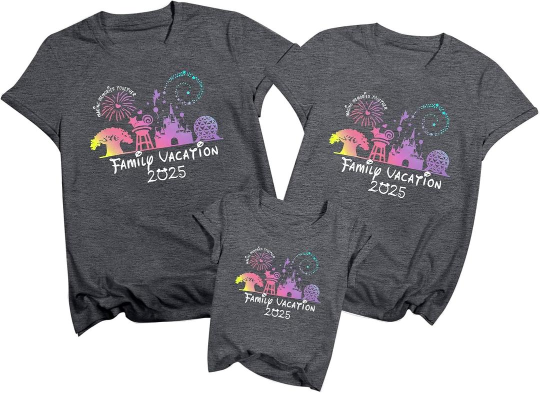 Family Vacation Shirts 2025 Family Matching Outfit Magical Animal Land Tshirt Family Trip Couples Travel Women Tops Dark Grey XL