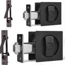 Dontay Pocket Door Lock and Pull, Privacy (Bed/Bath) Latch, Flush Handles, 2-3/8" Backset, Hardware for 1 3/8 to 2 3/16 Thickness Door (1, Matte Black) (Square - 1 Pack)
