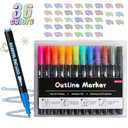 ZMPDJG 8/12/24/36/48 Colors Double Line Outline Art Pen Marker Pen, Shimmer Outline Marker for DIY Card Making, Easter Egg, Doodling Crafts, Double Line Pens (36 Counts)