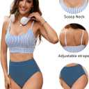 BMJL Women's High Waisted Bikini Ribbed Two Piece Swimsuit High Cut Color Block Adjustable Straps Bathing Suit (L)