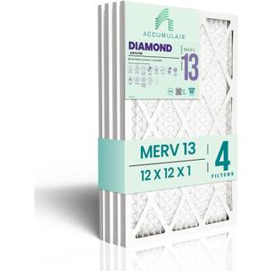 Accumulair Diamond 12x12x1 MERV 13 HVAC Air Filter (4-Pack) | Replacement Air Filter for AC and Furnace | Made in USA | Actual Size 11.75 x 11.75 x 0.75