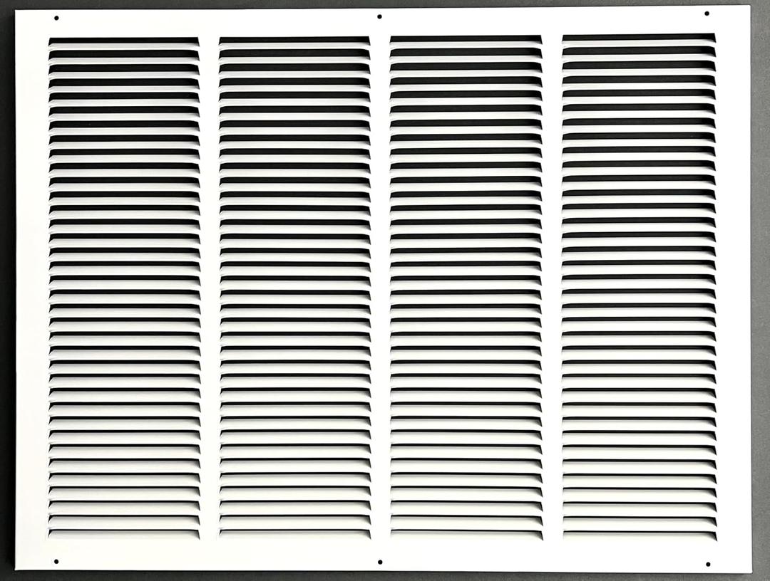 Fits 24x18 Duct Opening Stamped Steel Return Air Grille Vent Cover Grille for Sidewall and Ceiling in White Surface Dimensions: 25.75" W X 19.75" H (24" W x 18" H Duct Opening)