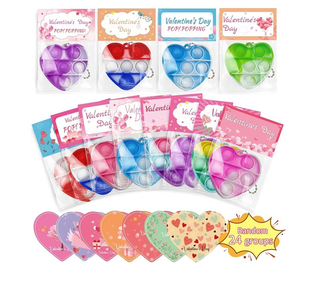 Natonhi Valentines Cards for Kids,24 Pcs Heart Pop  Toys and Valentines Day Cards,Valentines Cards for Kids Classroom,School Party Favors Toddlers,Valentines Day Gifts for Girls Boys