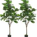 VIAGDO Artificial Fiddle Leaf Fig Tree 6ft Tall 86 Decorative Faux Fiddle Leaves Fake Fig Silk Tree in Pot Artificial Tree for Home Office Living Room Bathroom Corner Decor Indoor, 2Pack