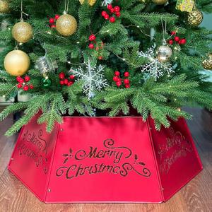 WKHOMEDECO 28" Christmas Tree Collar for Pencil Tree, Metal Tree Collar with Hollow-Out Design, Pet-Proof Christmas Tree Collars for Artificial Trees, Secure & Reusable Holiday Decor (Red)