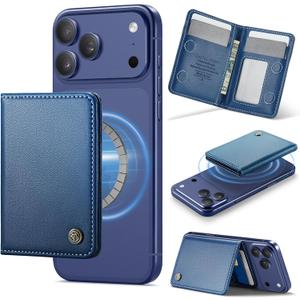 Defencase for Magsafe Wallet Magnetic Card Holder RFID Blocking, PU Leather Minimalist Phone Wallet for MagSafe Phones and Cases for iPhone 17/16/ 15/14/ 13/12/ Pro/Max/Plus/Air, Dark Blue