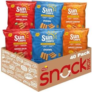 SunChips 100% Whole Grain Chips, Variety Pack, 1 oz Bags, Pack of 40, No Artificial Flavors, No Colors from Artificial Sources, Best By: 26/08/2025