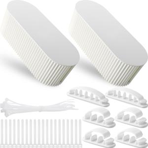 Marsui 2 Pcs White Cable Management Box Cord Hider Organizer with 46 Pcs Cable Management Kit Wire Box for Power Strips Surge Protectors Desk TV Computer Wires(White)