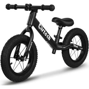12" Balance Bike for 2, 3, 4, 5, 6 Year Old Boys and Girls, Lightweight Nylon Frame Toddler Training Bike No Pedal Bikes for Kids with Adjustable Seat and Air Tires (Black)