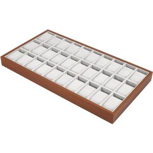 UNICRAFTALE 30 Slot Wooden Watches Jewelry Tray Organizer Coffee Watch Display Case with Gray Velvet Pillows Watch Drawer Insert Jewelry Storage Organizer for Vanity Closet Countertop 21x11.4x1.7 Inch