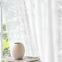 jinchan Weslie Floral White Sheer Curtains for Living Room 84 Inch Long Embroidered Voile Farmhouse Linen Curtains for Bedroom Bordered Flower Patterned Cottage Core Window Drapes 2 Panels Off White, 50"W x 84"L