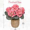 Briful Artificial Pink Geranium Flowers in Woven Basket, 11 Tall Silk Flower Arrangement, Realistic Geraniums Artificial Outdoor Plants for Home Indoor Farmhouse Table Wedding Centerpiece Decor