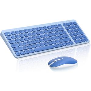 cimetech Wireless Keyboard Mouse Combo, Compact Full Size Wireless Keyboard and Mouse Set Less Noise Keys 2.4G Ultra-Thin Sleek Design for Windows, Computer, PC, Notebook, Laptop - Blue