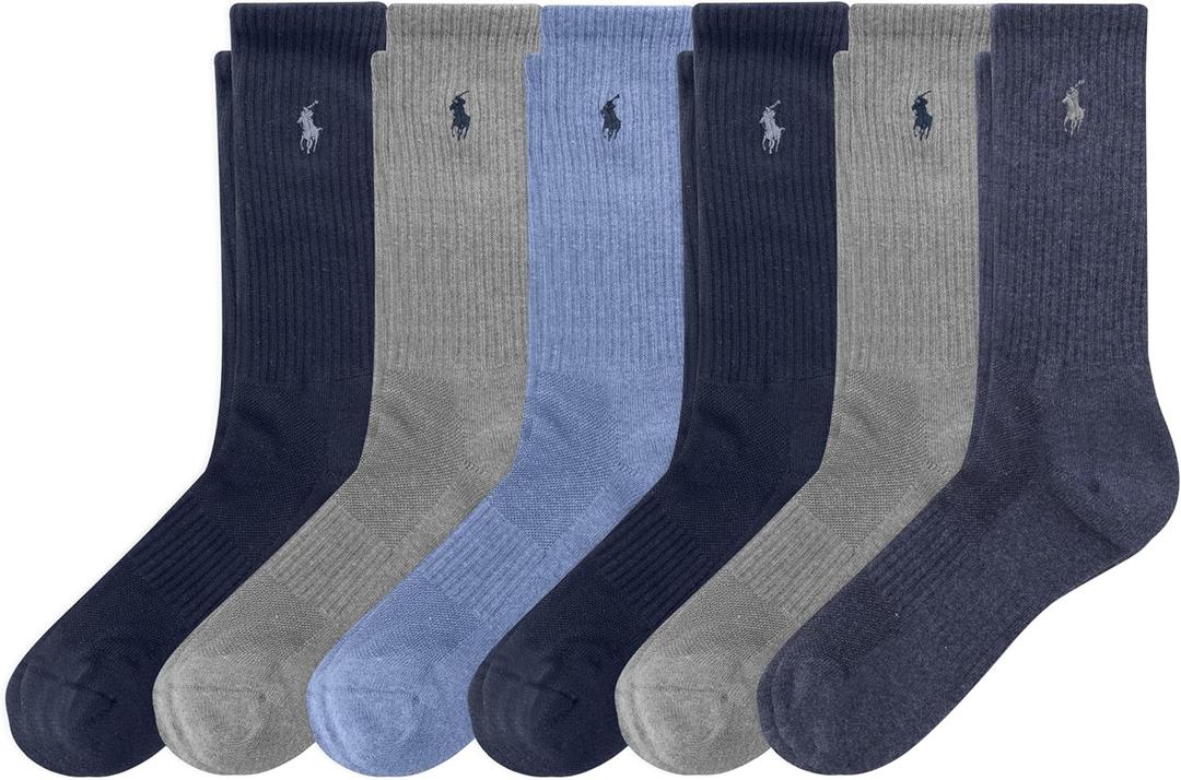 POLO RALPH LAUREN Men's Performance Crew Socks 6 Pack (6-12.5, Denim)