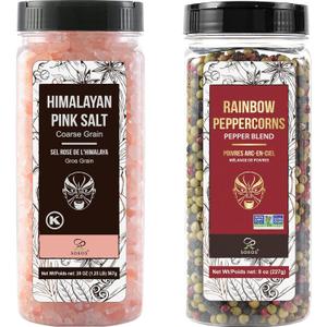 Soeos Himalayan Pink Salt and Rainbow Peppercorn Grinder Refills, 18oz Salt & 8oz Peppercorns, Kosher Seasoning Set for Cooking (13 Ounce (Pack of 2))