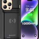 NEWDERY 10000mAh Battery Case for iPhone 14/14 Pro/13/13 Pro 6.1", Qi Wireless Charging & Wired Headset & Sync-Data Supported, Portable Protective Charger Cover