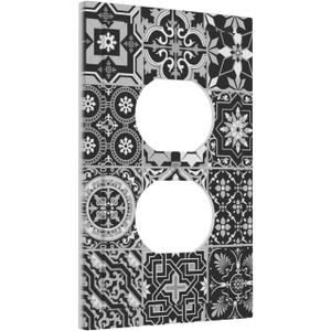 Black Tiles Modern Retro Textures Morocco 1 Gang Electrical Outlet Covers Single Duplex Wall Plate Decorative Receptacle Light Switch Cove for Bathroom Bedroom Decorate