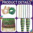 Syhood 6 Pcs Mardi Gras Costume Set, Sequined Tassels Tutu Skirt, Faux Feather Pattern Half Mask, Necklace and Long Socks (L)