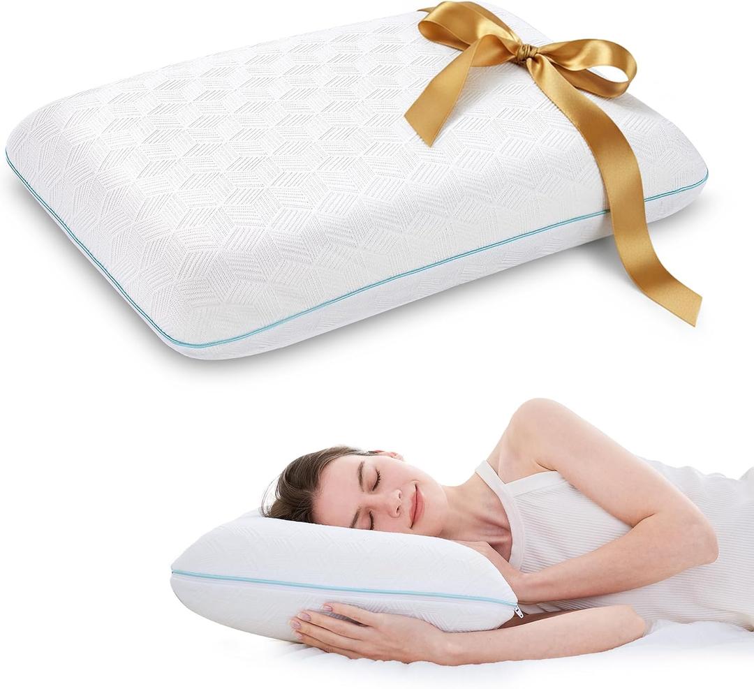 EGOHOME Bed Pillow Standard Size - Memory Foam Made in USA - for Side, Back and Stomach Sleepers, Neck Support with Washable & Removable Cover, Medium Soft, 1 Pack