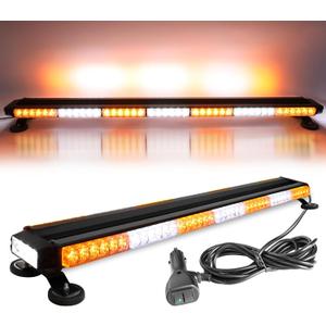 BraveWAY 45 Inch LED Strobe Light Bar White Amber, High-Intensity Emergency Flashing Hazard Warning Beacon Lights with Magnetic Base for Trucks Trailer Roof Safety