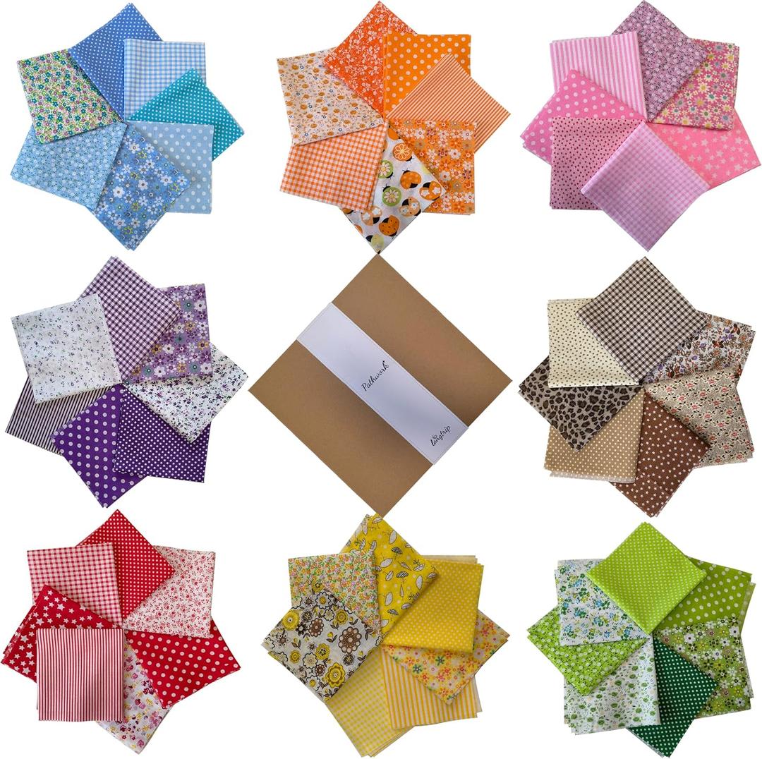 56 Pcs Precut Fabric Squares 10x10 inch, Cute Rustic Patterned Fabric Multicolor 100% Cotton Quilting Squares Bundles for Patchwork Sewing Crafts