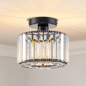 1-Light Modern Semi Flush Mount Ceiling Light, Crystal Round Hallway Lighting Fixtures for Kitchen Entryway Bedroom Laundry Room