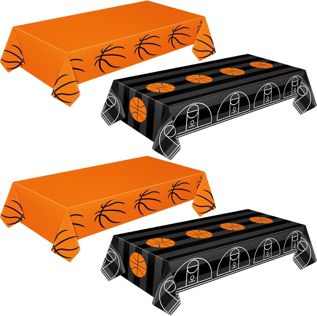 Mixweer 4 Pcs Basketball Plastic Tablecloth Birthday Party Decorations 54 x 108 Inch Basketball Field Rectangular Plastic Table Cover for Sports Theme Fan Sports Event Game Day Birthday Party Supplies