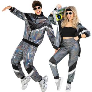 Morph Silver 80s Track Suit Mens 80s Costumes For Men, 1980s Costume For Women, Halloween Costumes For Adults Tracksuits 90s (X-Large)