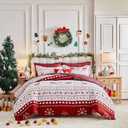 Christmas Duvet Cover Set Red White Stripes Style Queen Size - Snowflakes Deers dots Cubes Holiday Style - New Year Gift Decor Xmas Thanksgiving Choice 3pc Bedding Set with 2 Pillow Shams