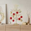 2 FT Jesus Iron Christmas Tree Ornament Display Stand with Hanger Hook Metal Ornament Display Tree Stand Hanger for Jesus Christmas Balls Bauble Decorations Gift Craft Tabletop (Gold)