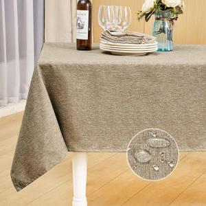 Mebakuk Rectangle Table Cloth Linen Farmhouse Tablecloth Waterproof Anti-Shrink Soft and Wrinkle Resistant Decorative Fabric Table Cover for Kitchen (Mocha, 60" x 104" (8-10 Seats))