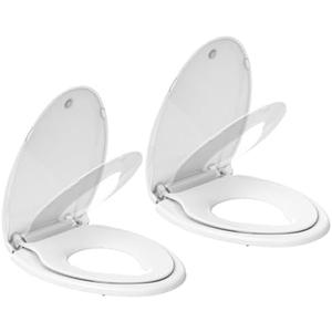 Toddler Toilet Seat Elongated, Toilet Seat with Toddler Seat 2-Pack Family Set, Potty Training Toilet Seat for Children, White Adult Child Seat for Home Bathroom Upgrade (19 inch Elongated)