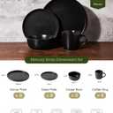 Famiware Mercury Dinnerware Sets with Mugs, Service for 6 (24 Pieces), Stoneware Plates and Bowls Sets, Microwave and Dishwasher Safe Dishes Set, Matte Black
