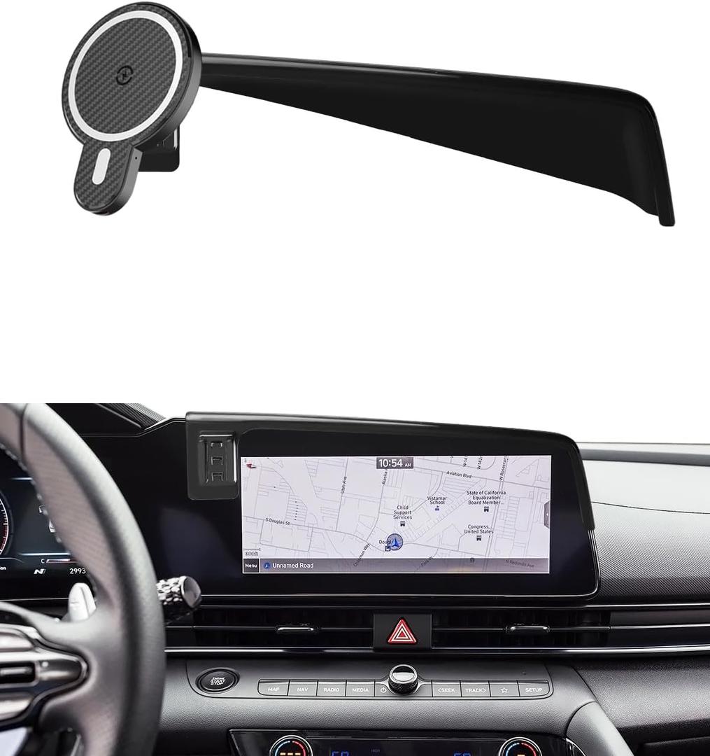 PZK Car Phone Holder for Hyundai Elantra 2021-2025 SE/SEL/Sport/Limited/N Line Accessories 8-Inch/10.25-Inch Screen Magnetic 15W Fast Wireless Charger Car Phone Mount Not Affect Air Vent