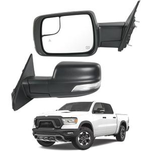 JDMSPEED Left Driver Side Door Mirror Compatible with 2019-2025 Ram 1500 with Power Folding Heated Power Glass Turn Signal Temp Sensor Blind Spot Detection Textured Black(15Pin)
