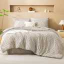 Litanika Comforter Full Size Set with Sheets Beige - 7 Pieces Bed in a Bag Full Chevron Tufted Complete Bedding Sets with Comforter, Sheets, Pillowcases & Shams