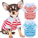 2 Pieces Striped Dog T-Shirt for Small Dogs Teacup Chihuahua Yorkie Puppy Clothes Pet Shirts, Color Blue White + Red White Strips, Size XS