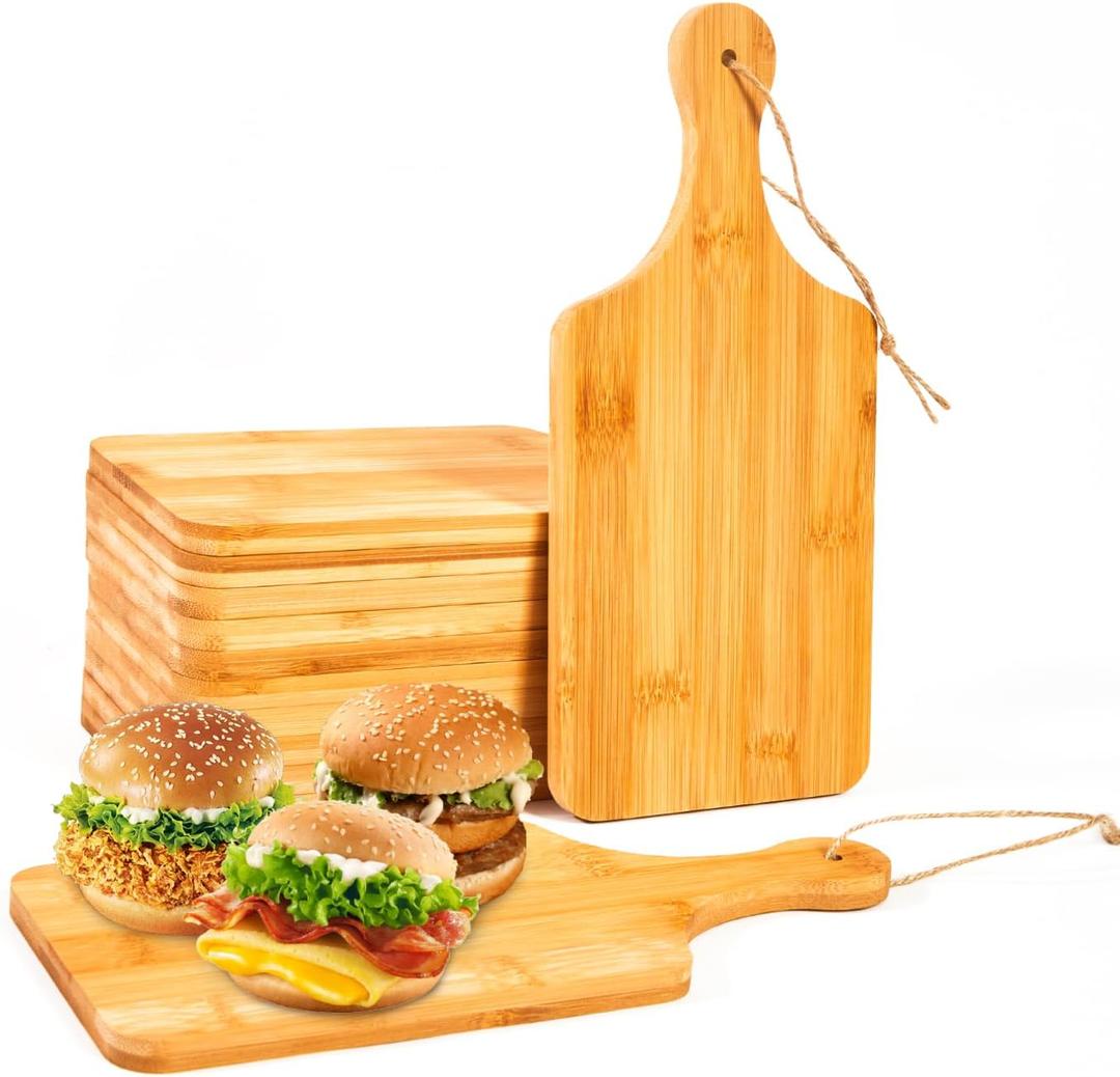 12 Pcs Bamboo Cutting Board Bulk 11x5 Inch Charcuterie Boards with Handle Wood Engraving Serving Board Kitchen Chopping Boards Crafts for Pizza, Bread, Cheese, Charcuterie, Fruit, Vegetables (Small)