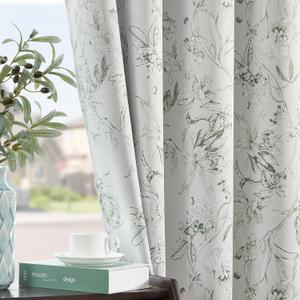 jinchan 100% Blackout Floral Curtains Sage Flower Grommet Top Full Blackout Curtains Thermal Insulated Window Drapes 2 Panels Curtain Set Sage Green, W50 x L84 (52"W x 84"L (Pack of 2), Floral Green)