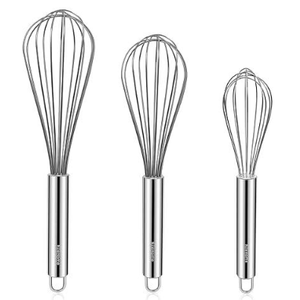 Stainless Steel Wire Whisk Set for Cooking, Dishwasher Safe, 3 Piece, Black/Silver